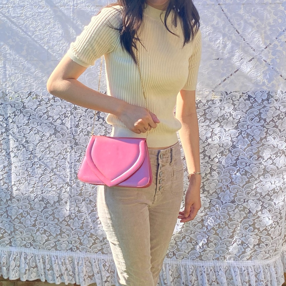 Vintage 1970s Hot Pink Leather Shoulder Bag